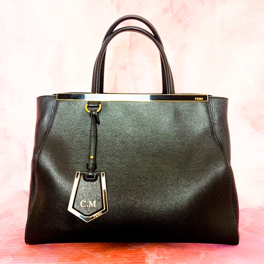 FENDI 2JOURS LARGE BLACK LEATHER TOTE BAG - Picture 1 of 8